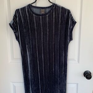 ICHI night blue Velvet Striped Dress